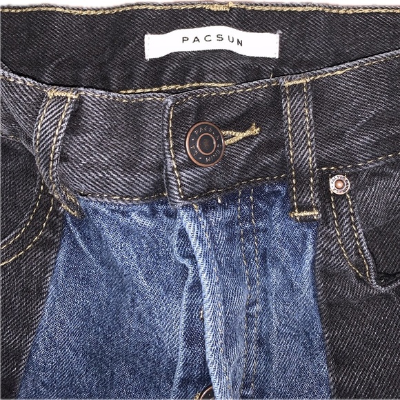Pacsun UHR Ultra High Rise Slim Black Blue Colorblock Jean 24 Straight Cut Ankle - Picture 9 of 12